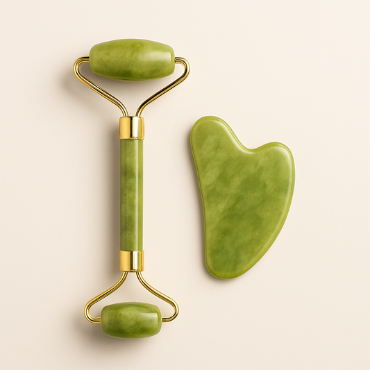 Jade Roller & Gua Sha Yüz Masaj Seti – Doğal Taş Soğuk Terapi