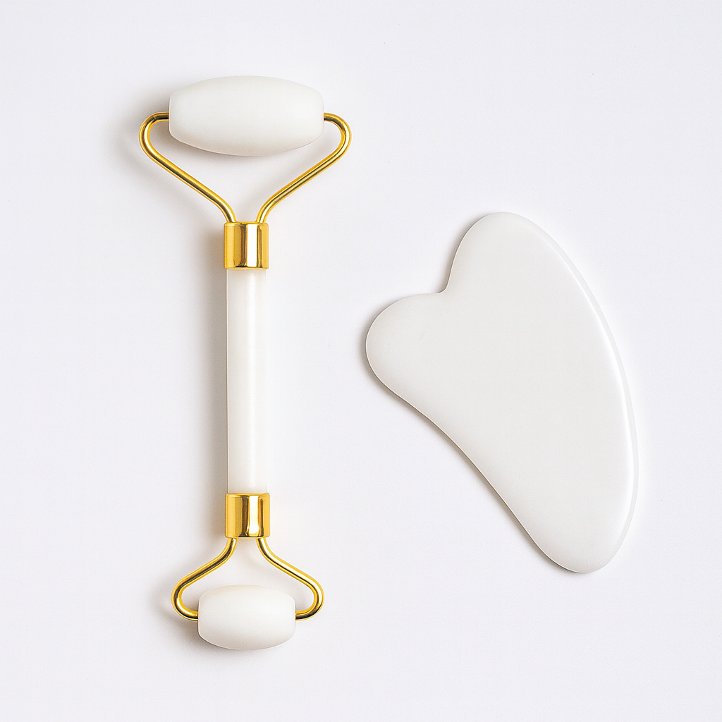 Jade Roller & Gua Sha Yüz Masaj Seti – Doğal Taş Soğuk Terapi