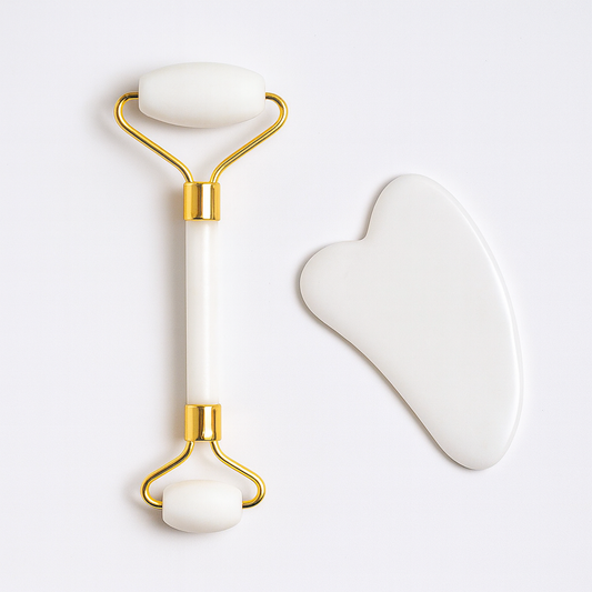 Jade Roller & Gua Sha Yüz Masaj Seti – Doğal Taş Soğuk Terapi