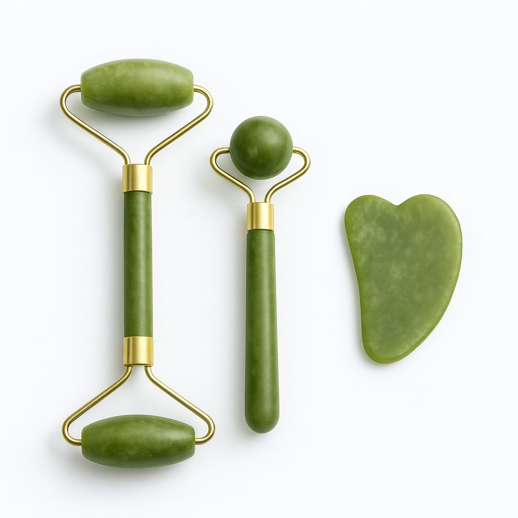 Jade Roller & Gua Sha Yüz Masaj Seti – Doğal Taş Soğuk Terapi