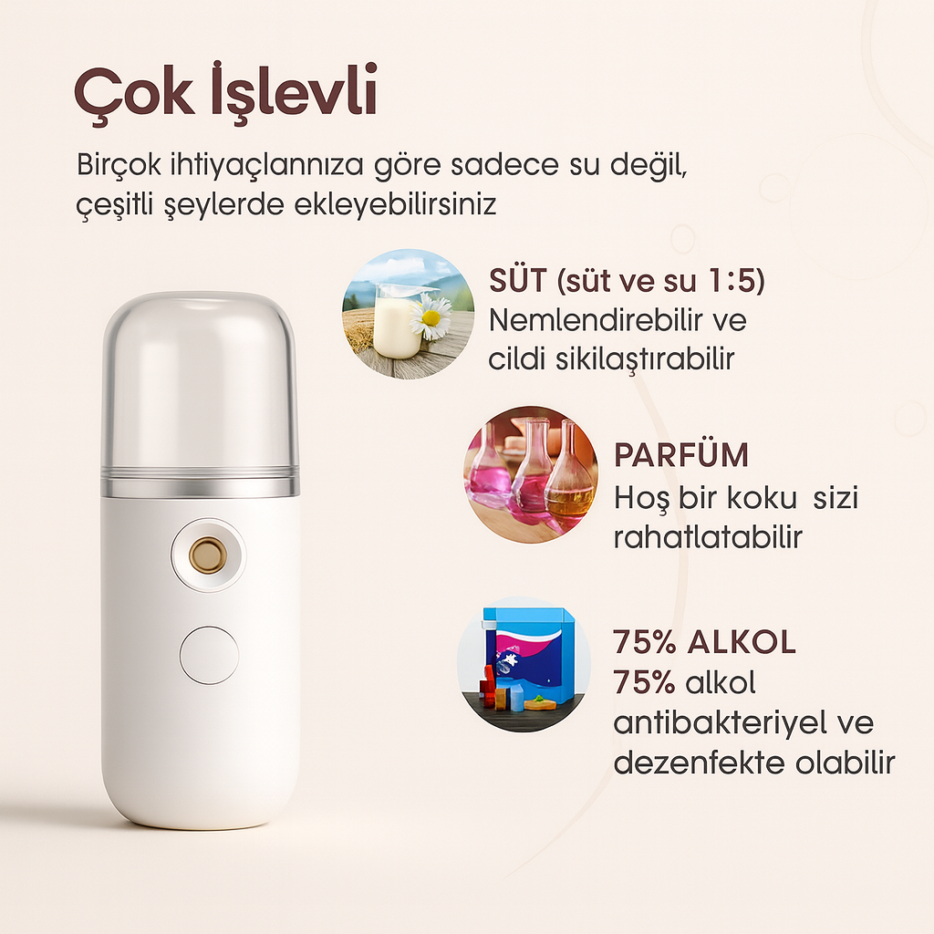 Nano Yüz Buhar Spreyi – Taşınabilir Nemlendirici Mist Cihazı (30ml)