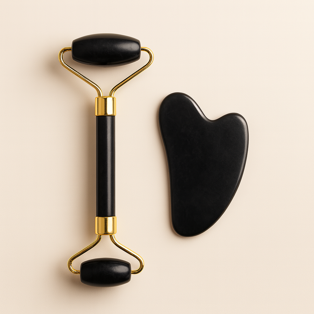 Jade Roller & Gua Sha Yüz Masaj Seti – Doğal Taş Soğuk Terapi